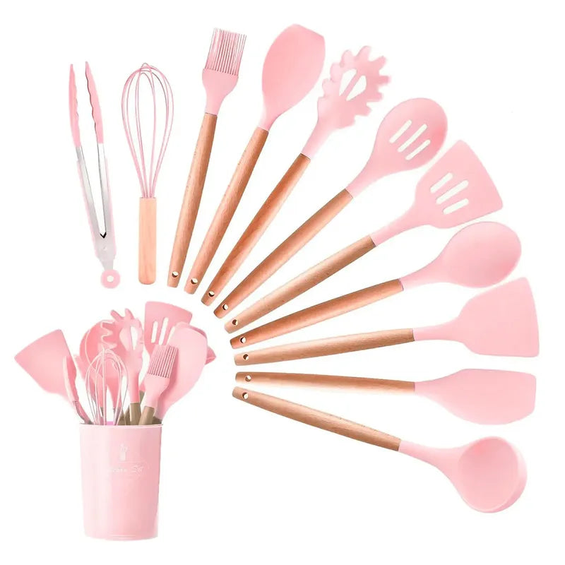 Conjunto de Cozinha em Silicone & Bambu - 12 Peças